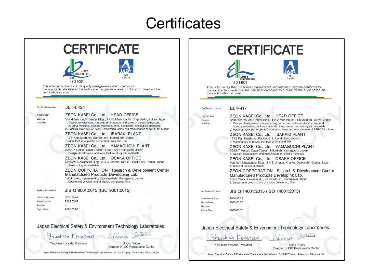 Certificates